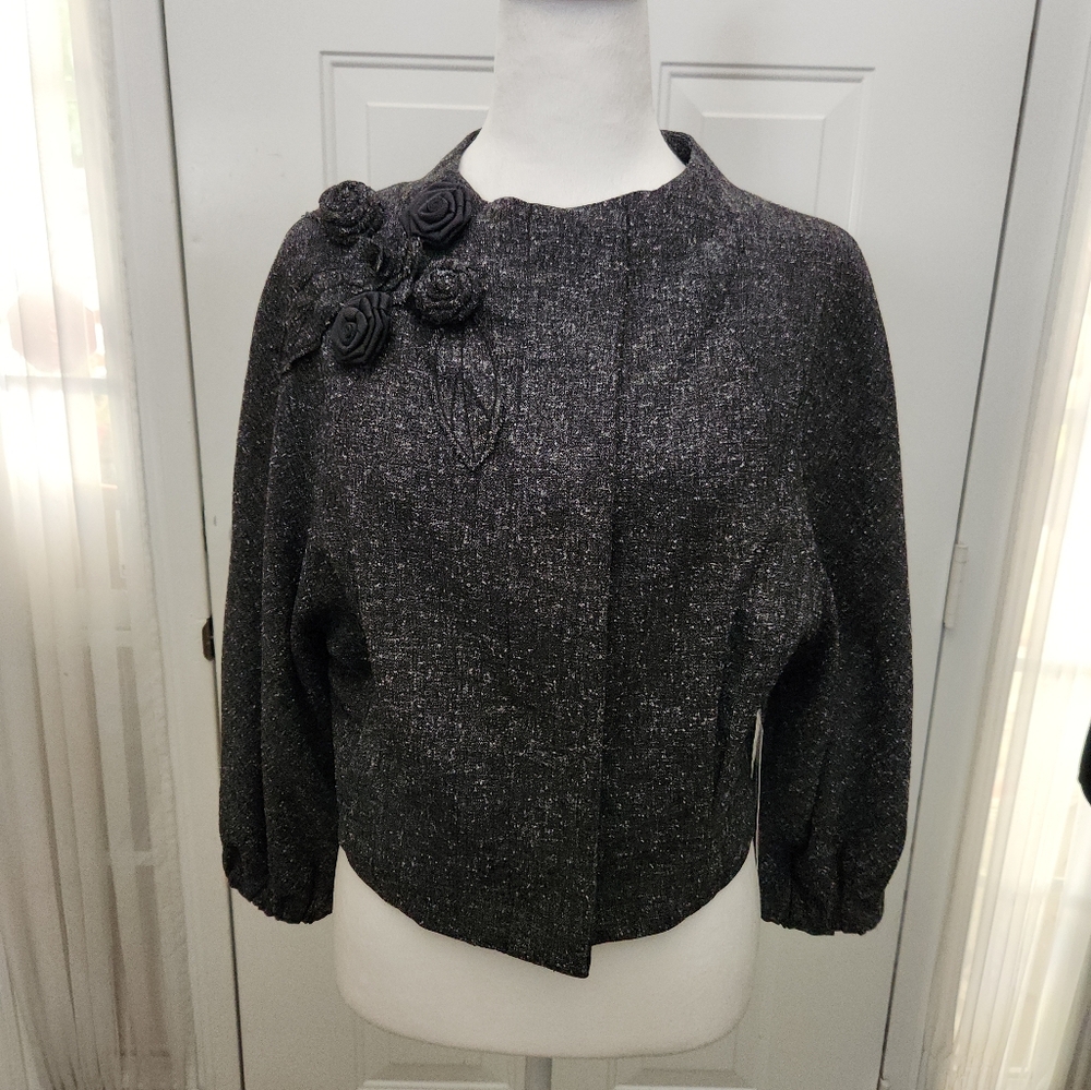 NWT Elle Tweed Floral Applique‎ Jacket  Size XS